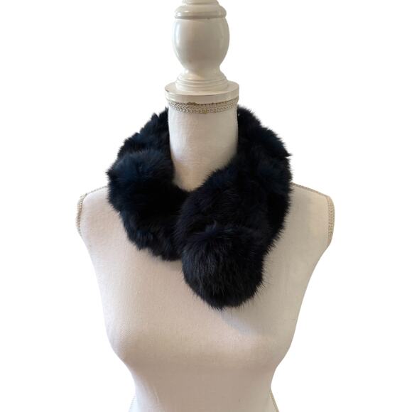 Genuine Rex Rabbit Pull Through Neck Scarf Dark Blue - Picture 2 of 4